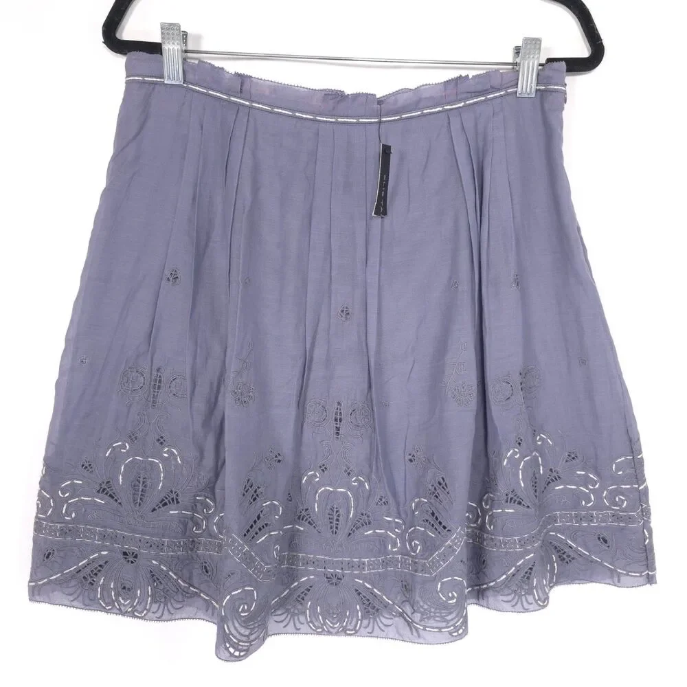 ELIE TAHARI Women’s New Mini Skirt 10 Purple‎ Silk Cotton Embroidered E4055307